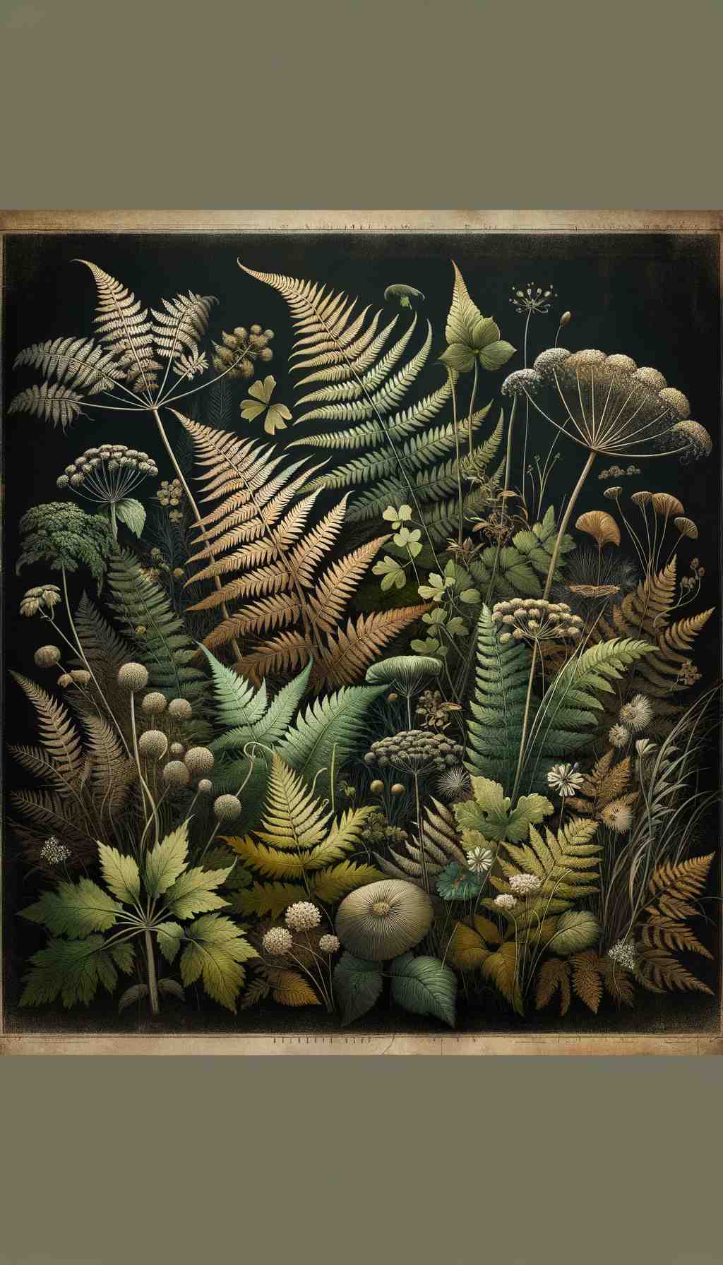 Botanical Tapestry: Ferns, Wildflowers, and Hidden Creatures - Wall Art Print