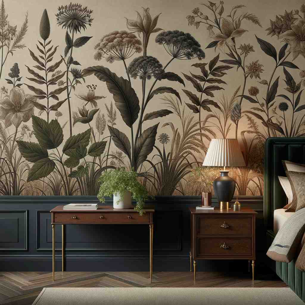 Botanical Elegance: A Dark and Moody Wallpaper-inspired Art Piece - Wall Art Print