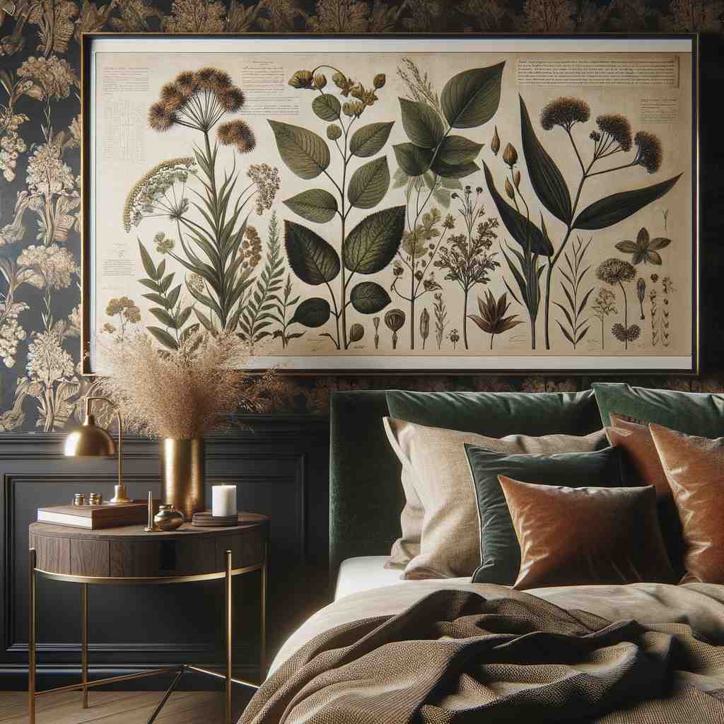 Botanical Elegance: A Luxurious Bedroom Artwork - Wall Art Print