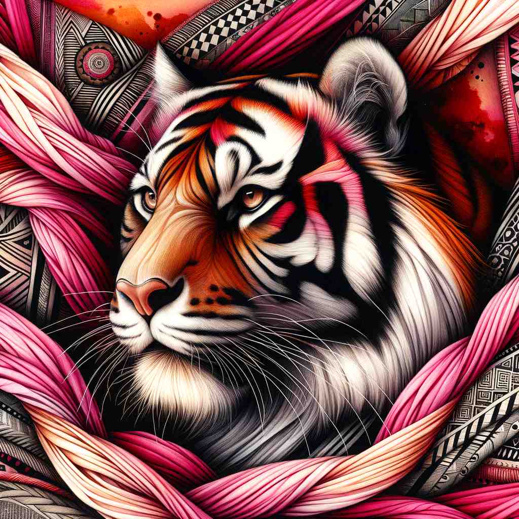 Abstract Tiger Handpainted on Textile Background - Wall Art Print
