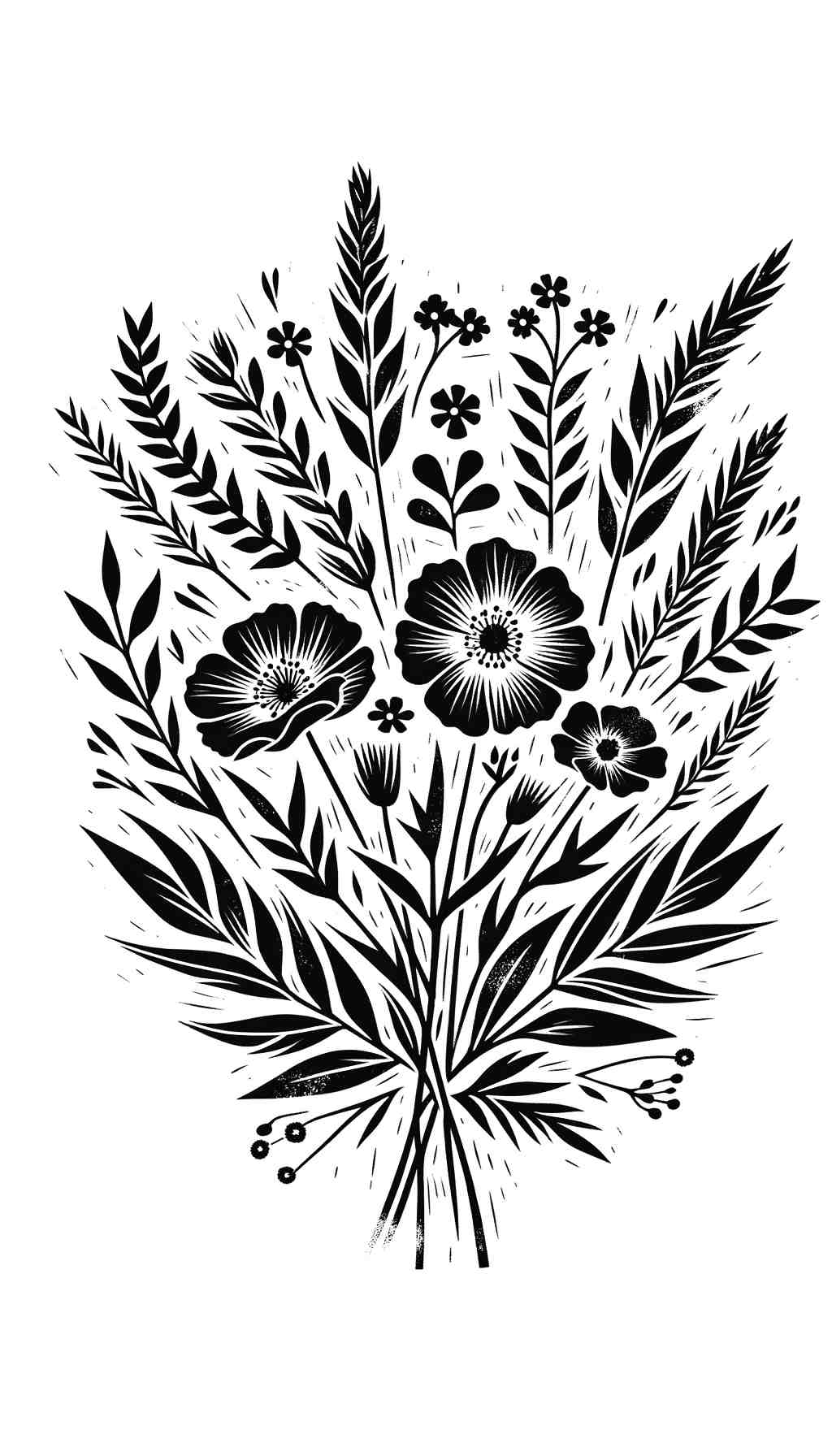 Wildflower Linocut Print - Wall Art Print