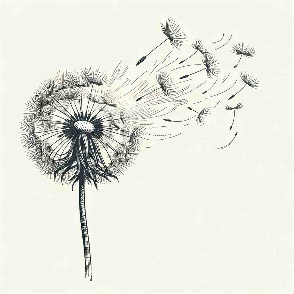 Serenity in Simplicity: Dandelion Line Drawing - Wall Art Print