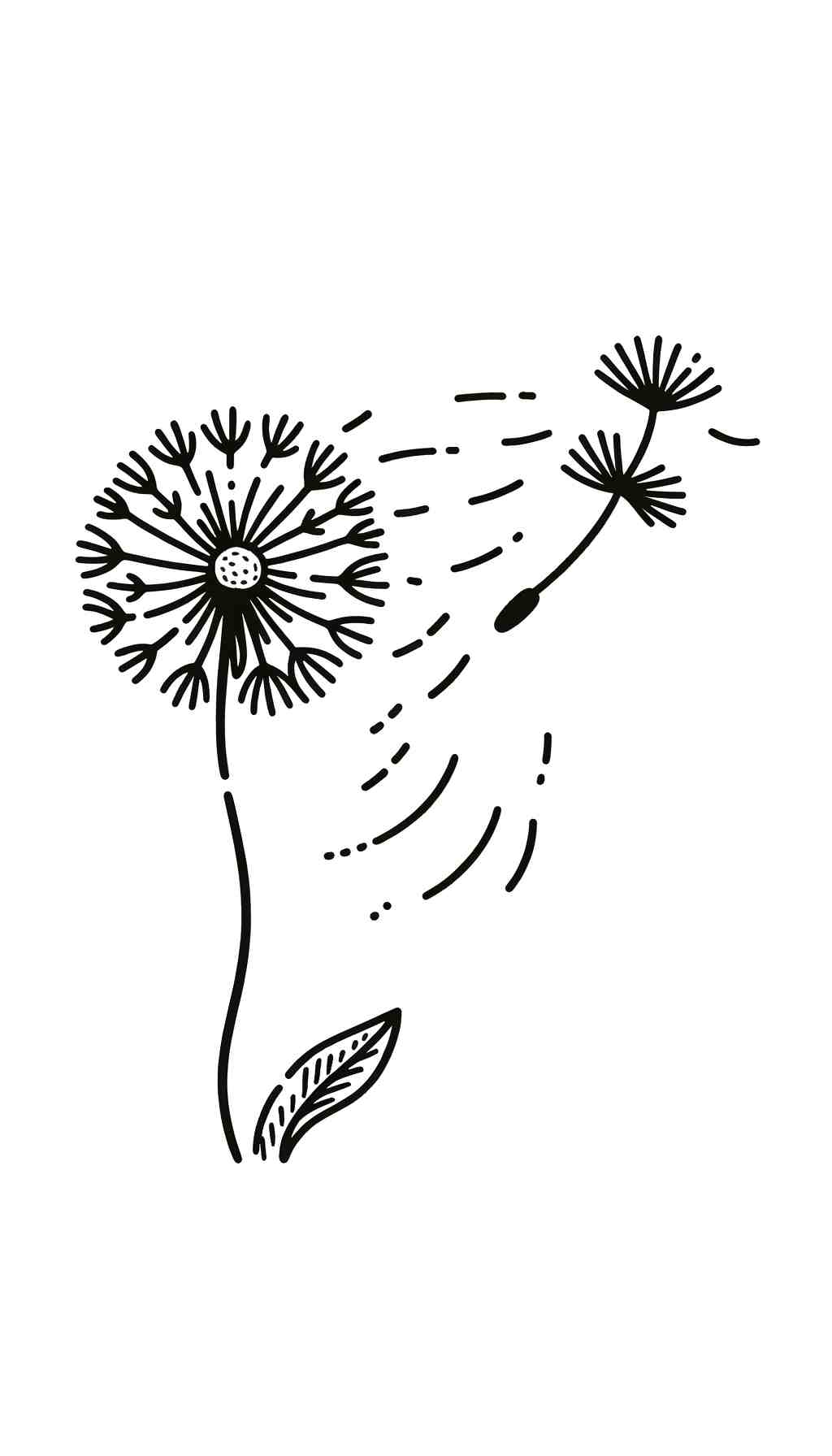 Drifting Petal: A Vertical Dandelion Sketch - Wall Art Print