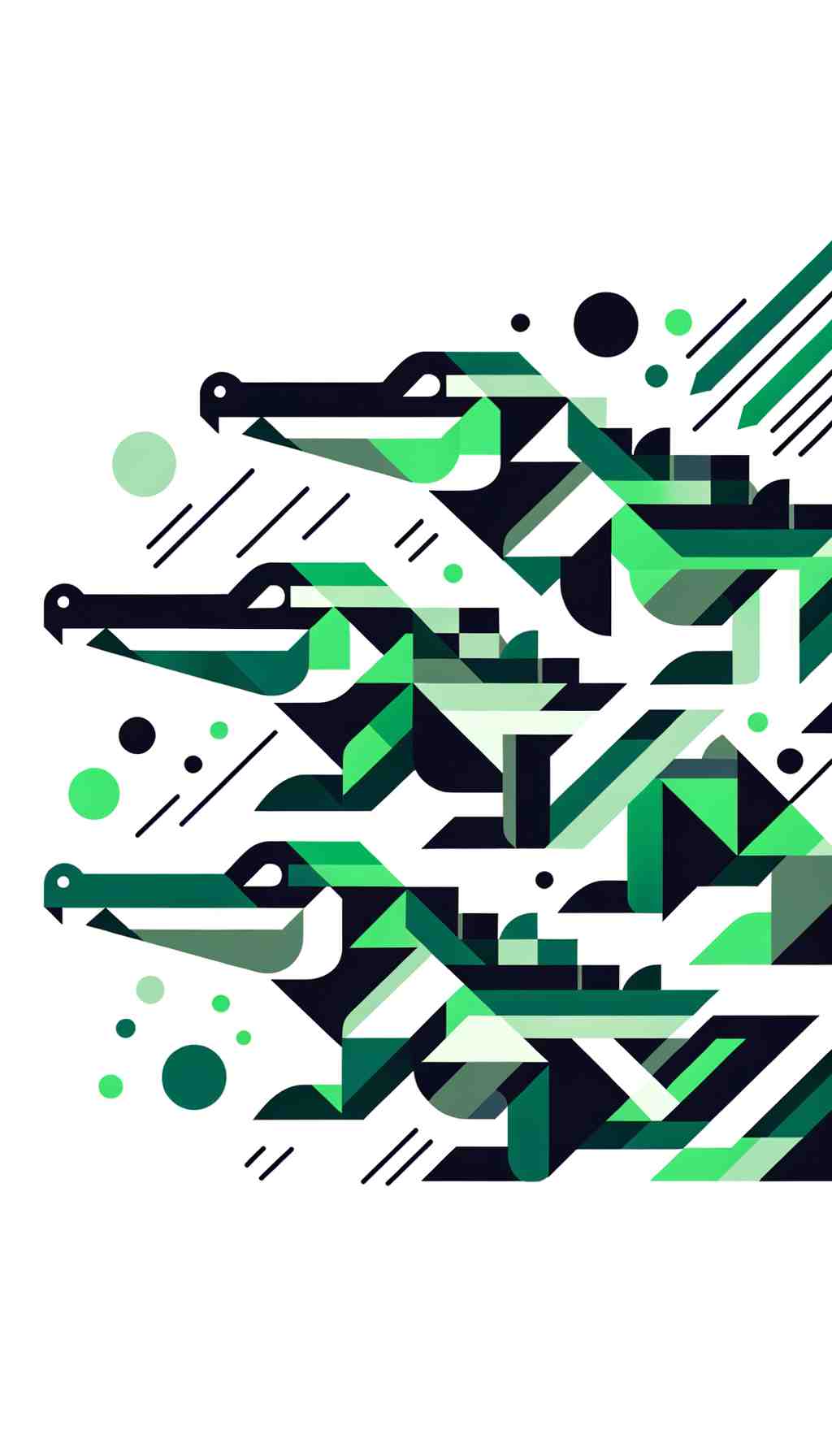 Crocodile Geometry: Green and Black on White - Wall Art Print