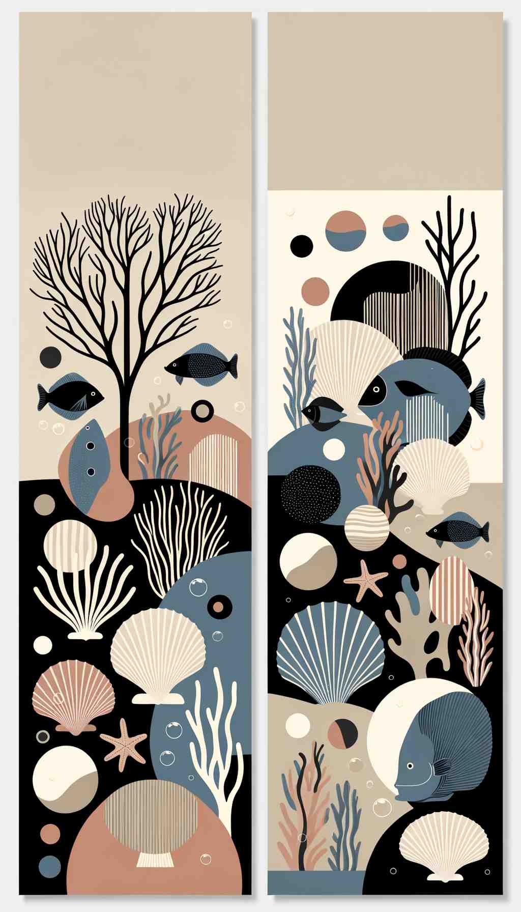 Whimsical Aquatic Ballet in Muted Tones - Wall Art Print