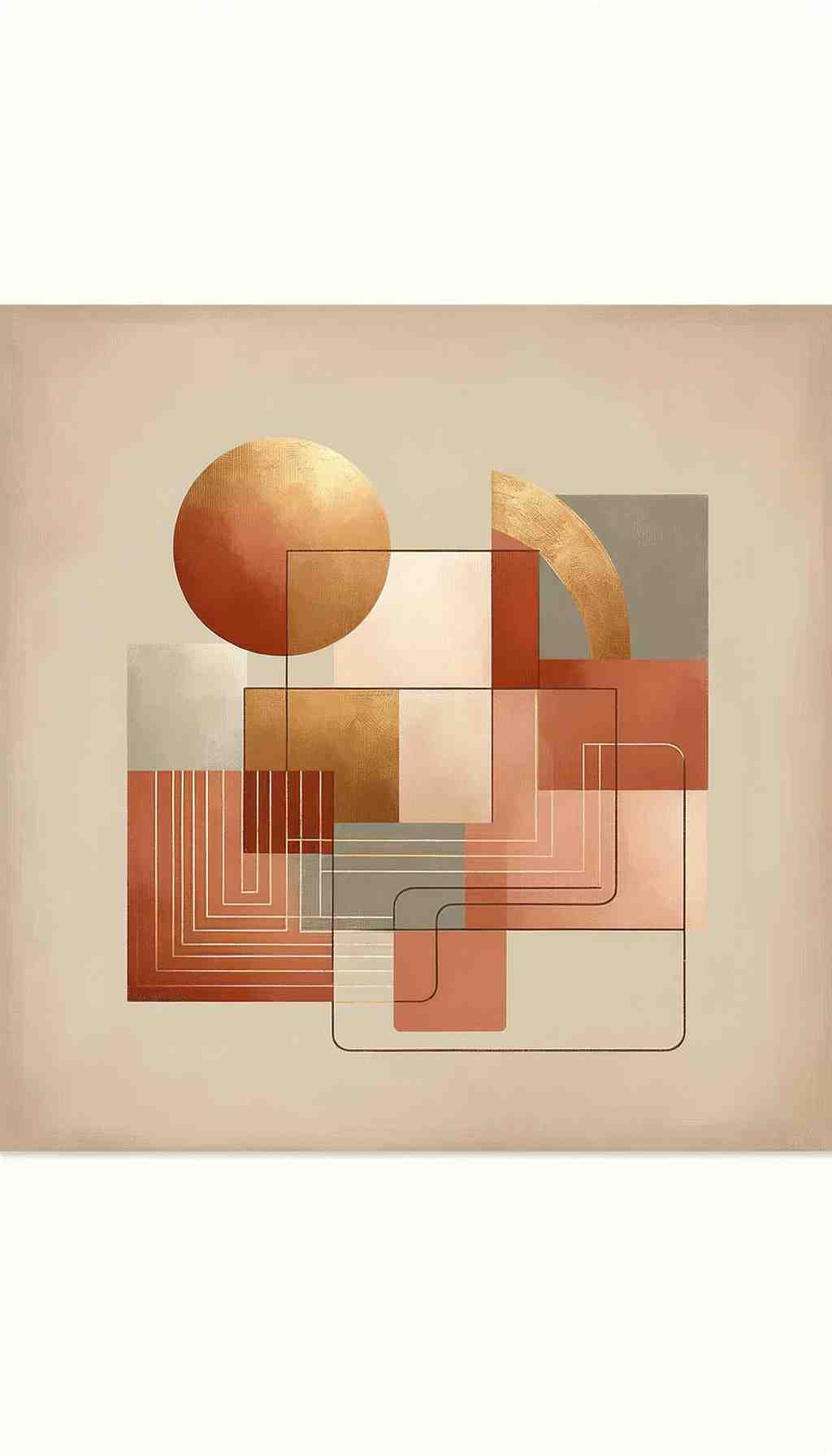 Tranquil Geometry: Warm Earth Tones with Gold Leaf - Wall Art Print