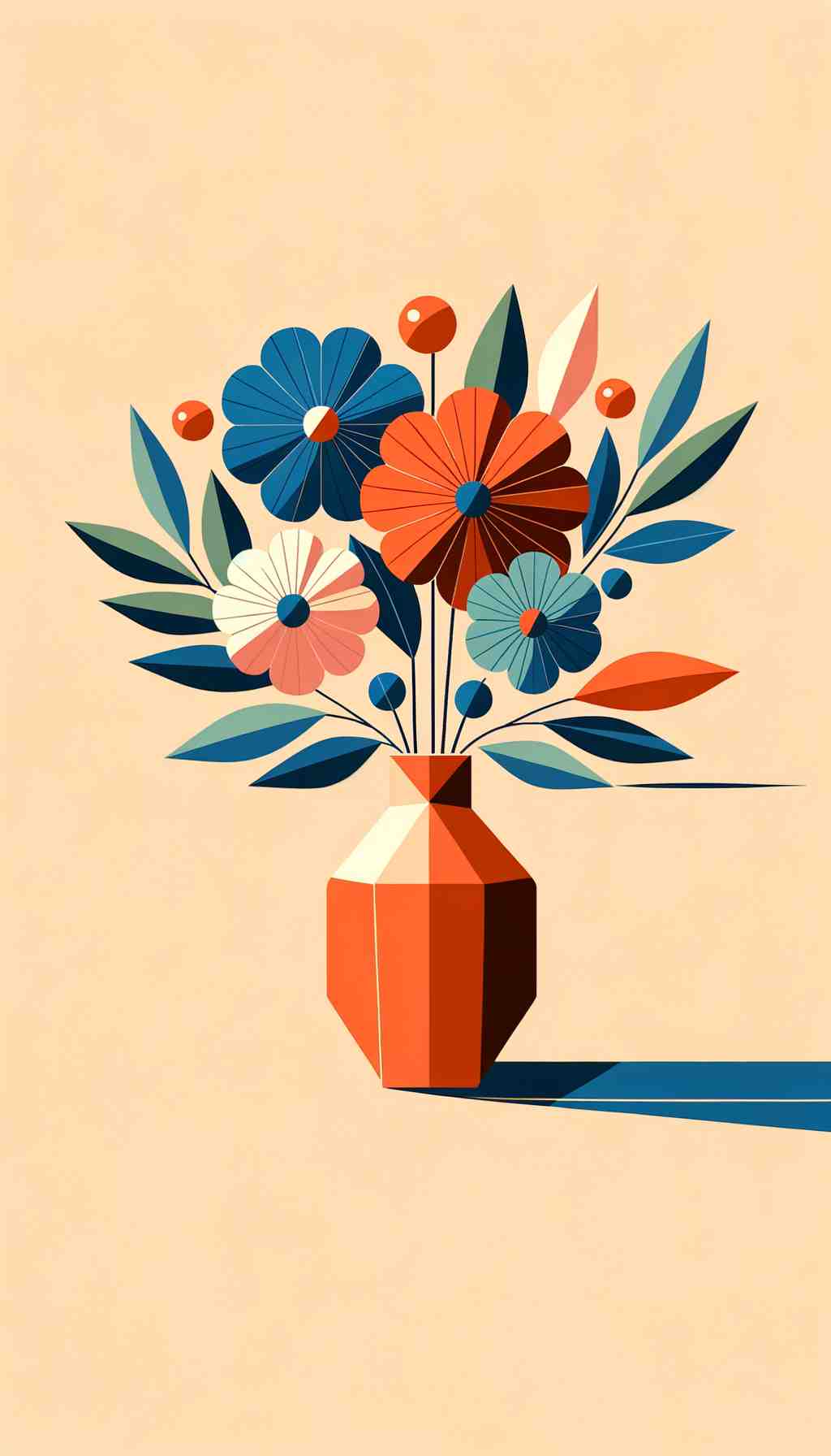 Geometric Vase with Stylized Flowers - Wall Art Print