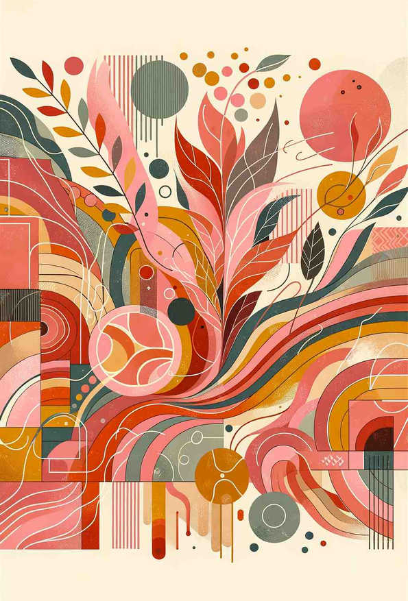 Botanical Vibrance: A Warm Geometric Symphony - Wall Art Print
